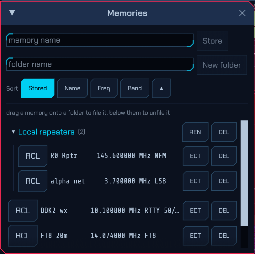 The memory channels window