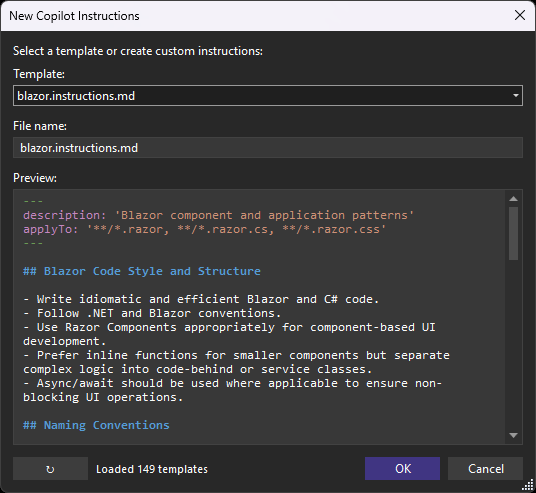 Template Selection Dialog