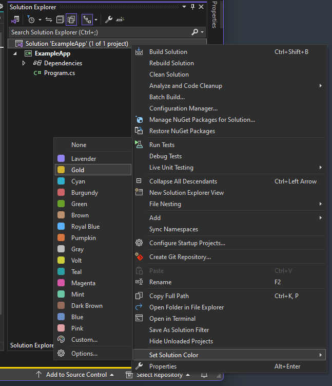 Solution Context Menu