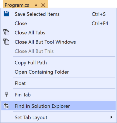 Select file in Solution Explorer