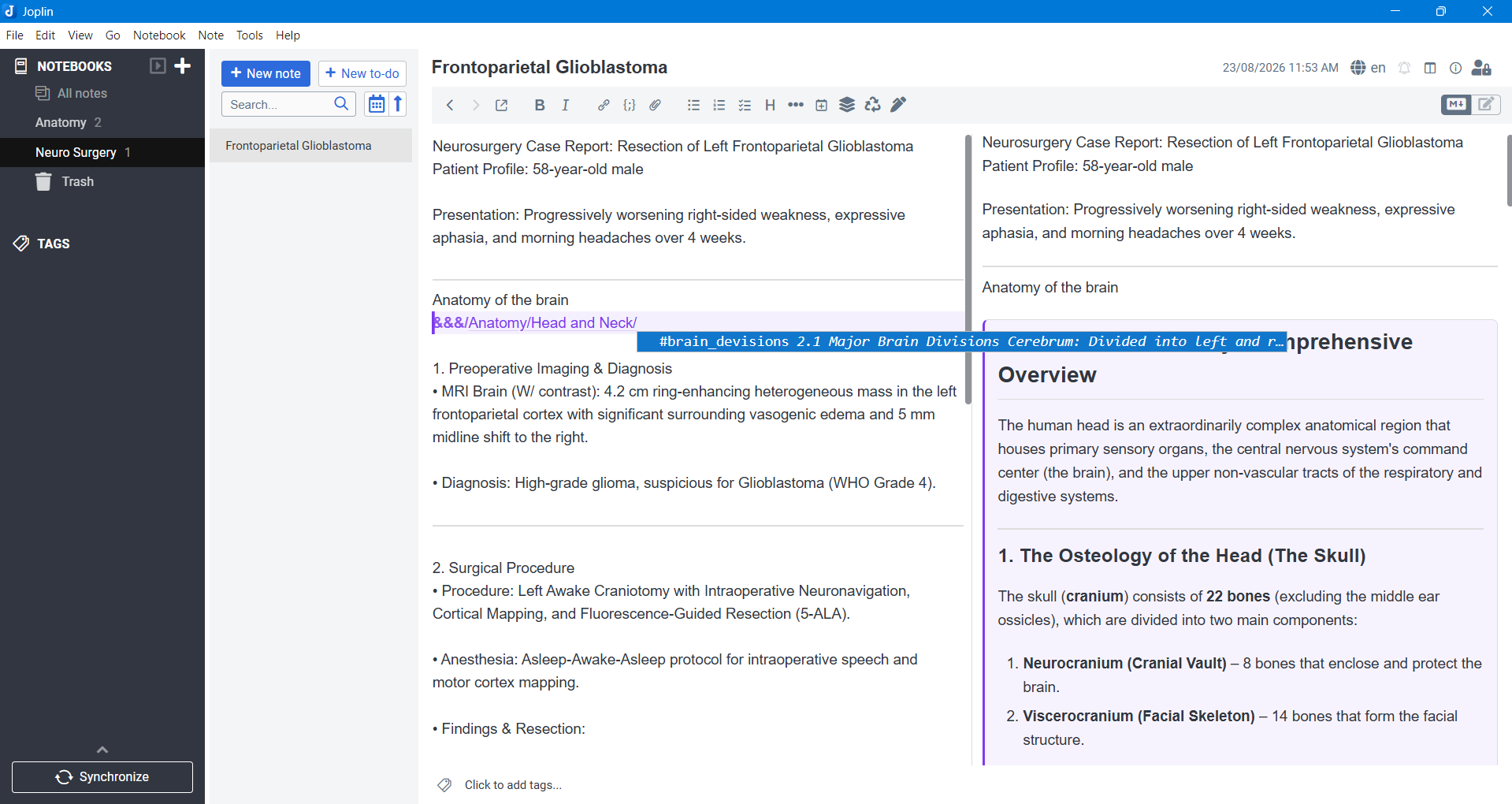 Picking a section from the drop-down