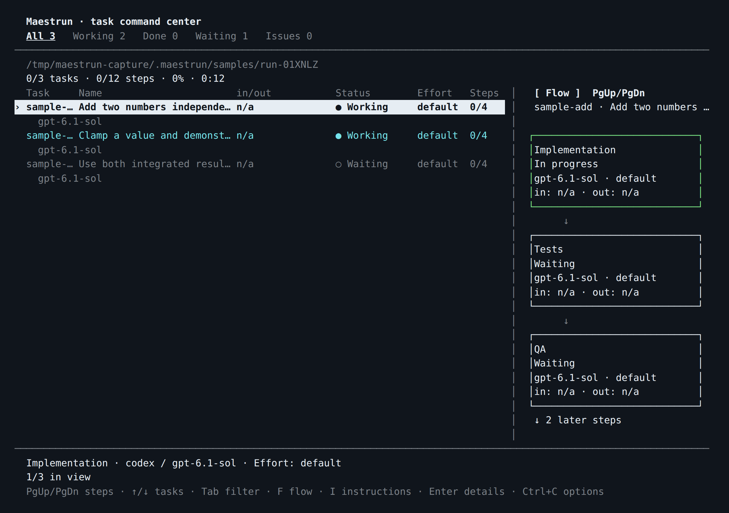 The advanced sample running add and clamp in parallel, with the composition task waiting.