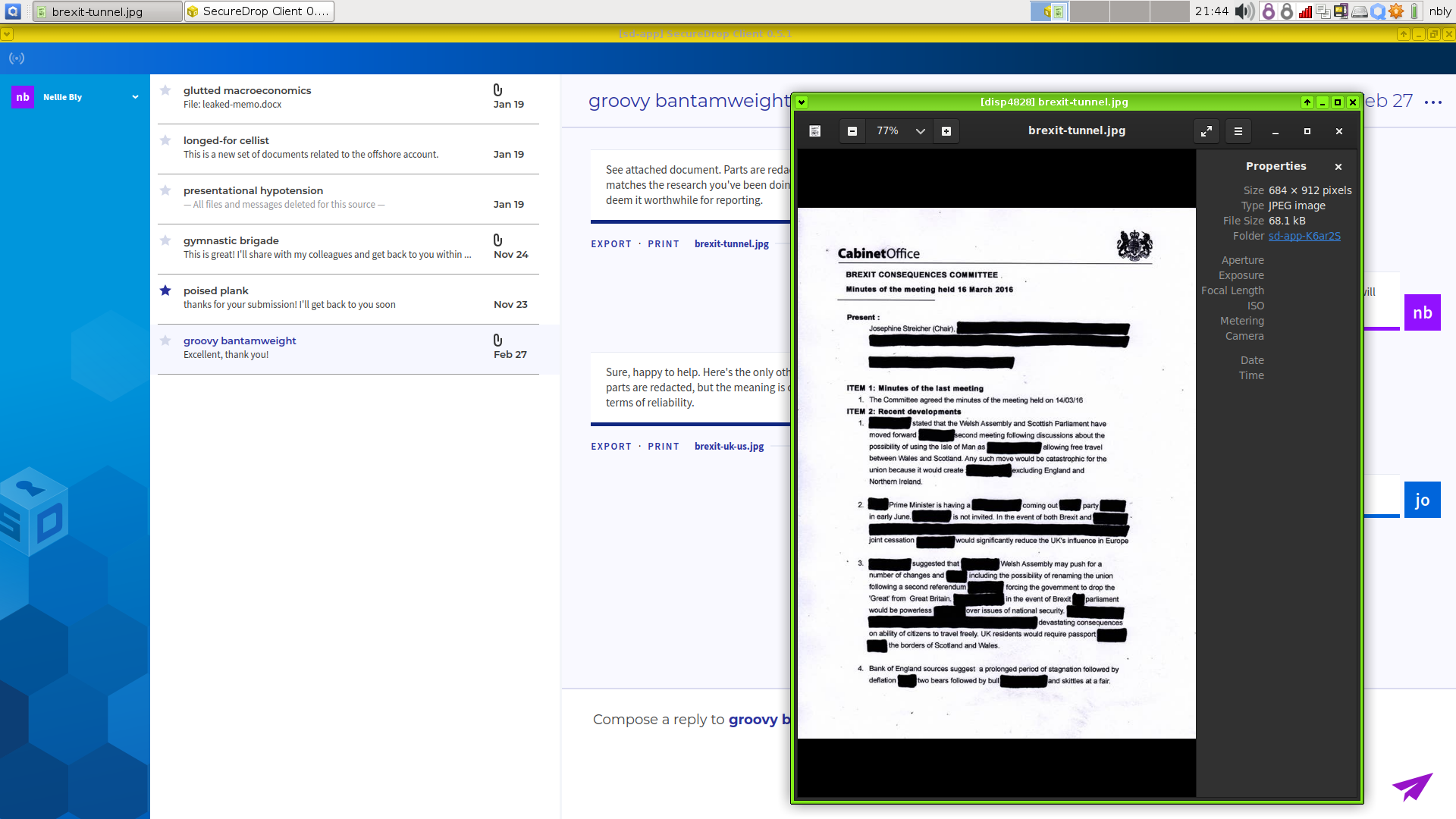 Example of viewing submitted documents inside Qubes OS using the SecureDrop Client