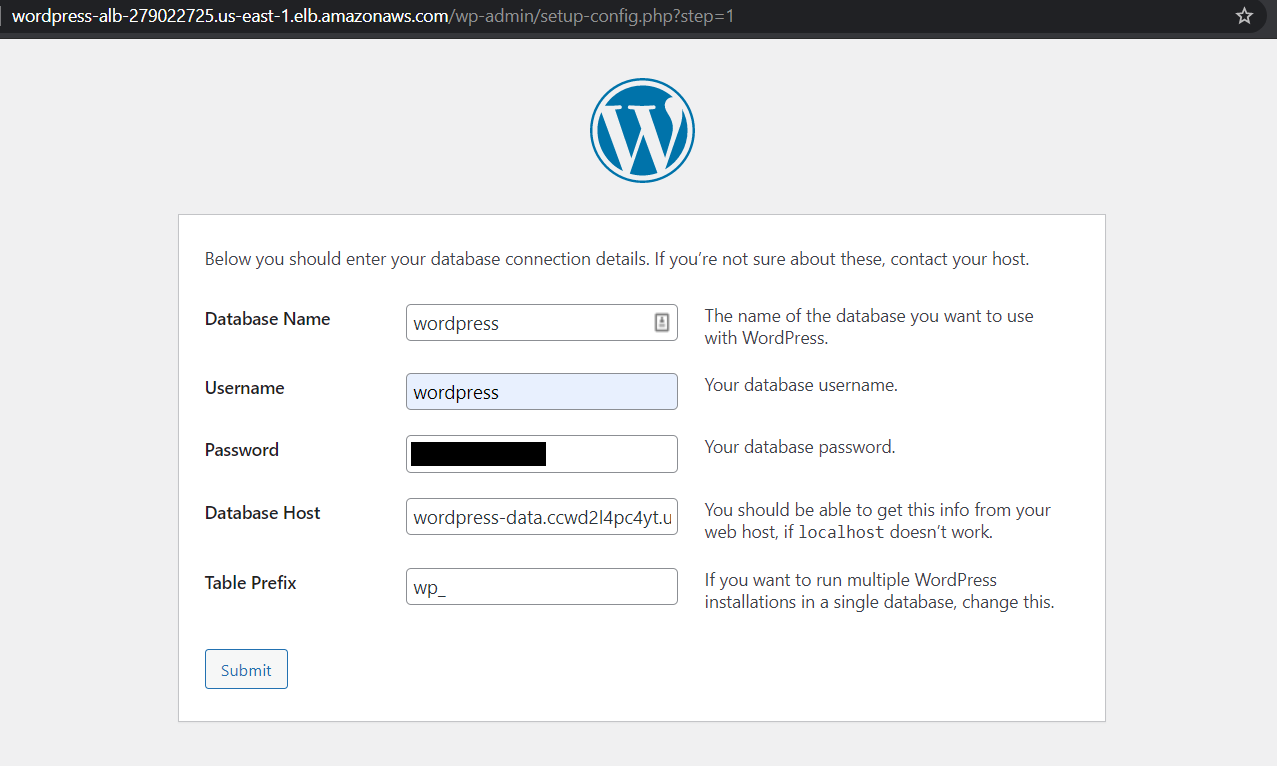 configuracao database wordpress