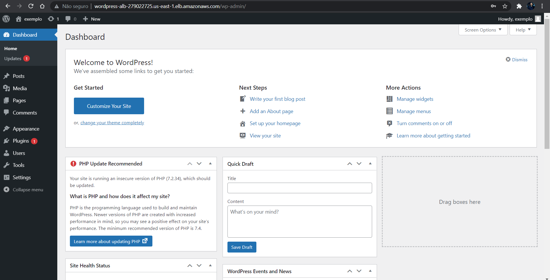 configuracao adm wordpress