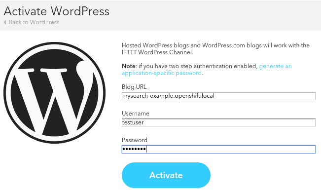 Configure the IFTTT-Wordpress-Channel