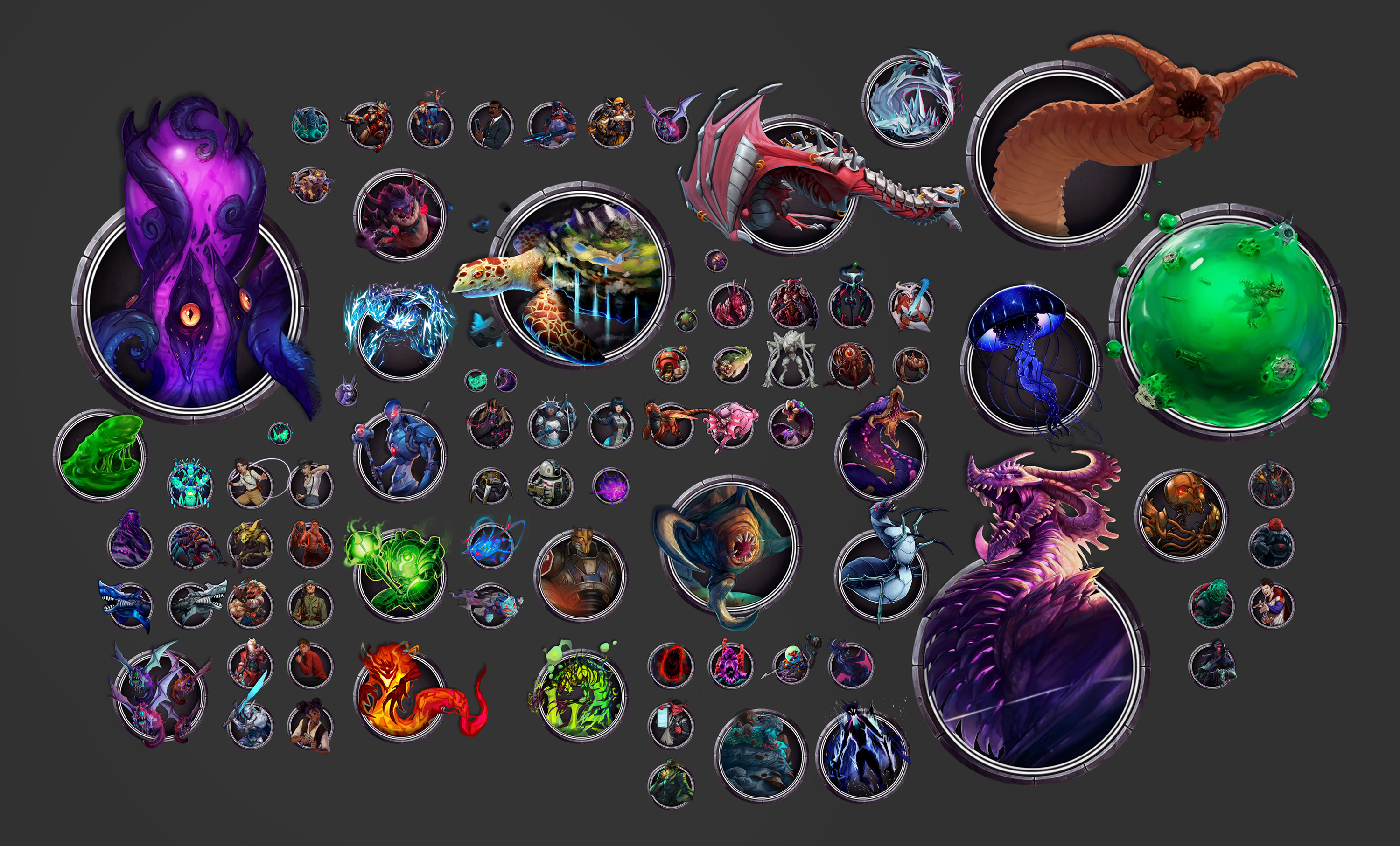 Scene with dozens of monster tokens arranged around.