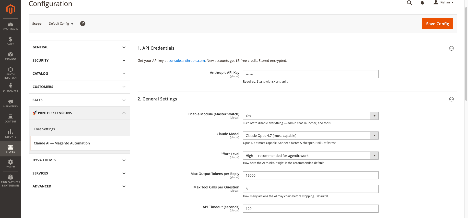 API Credentials + General Settings