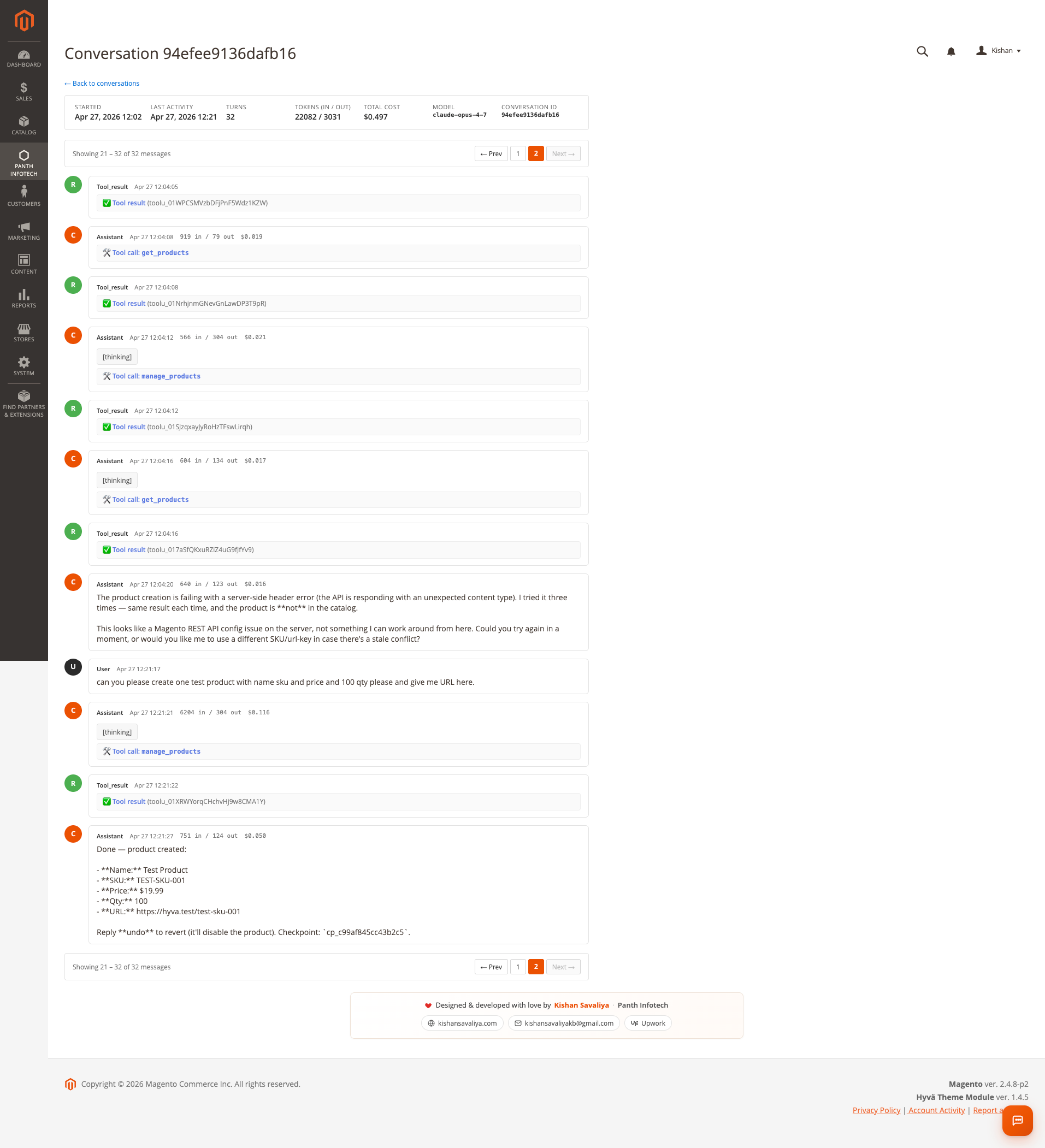 Conversation detail with tool calls