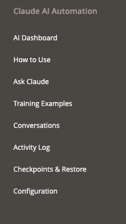 Admin sidebar — Claude AI Automation