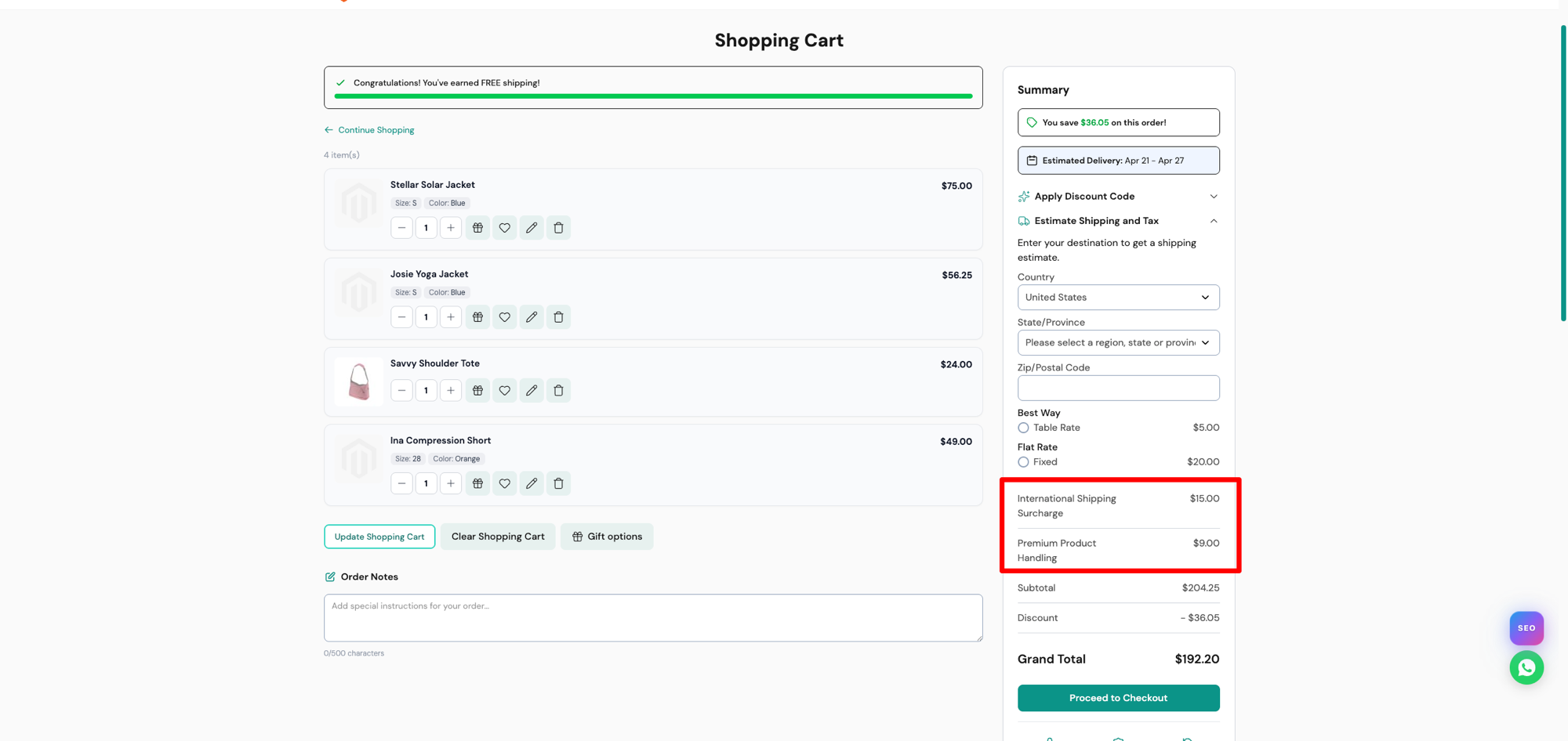 Cart Page Fees