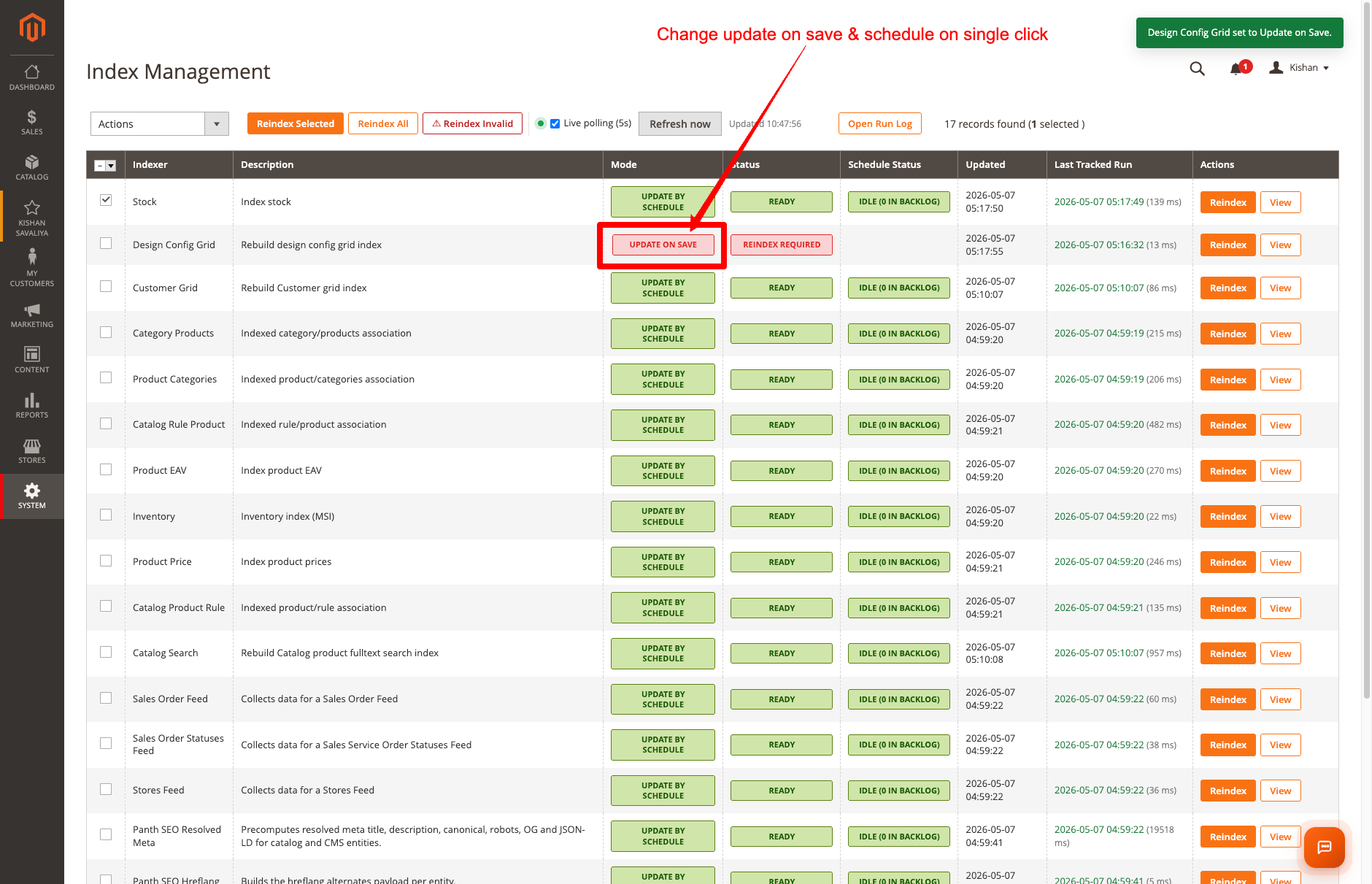 Mode cell flipped from Schedule to On Save with a single click