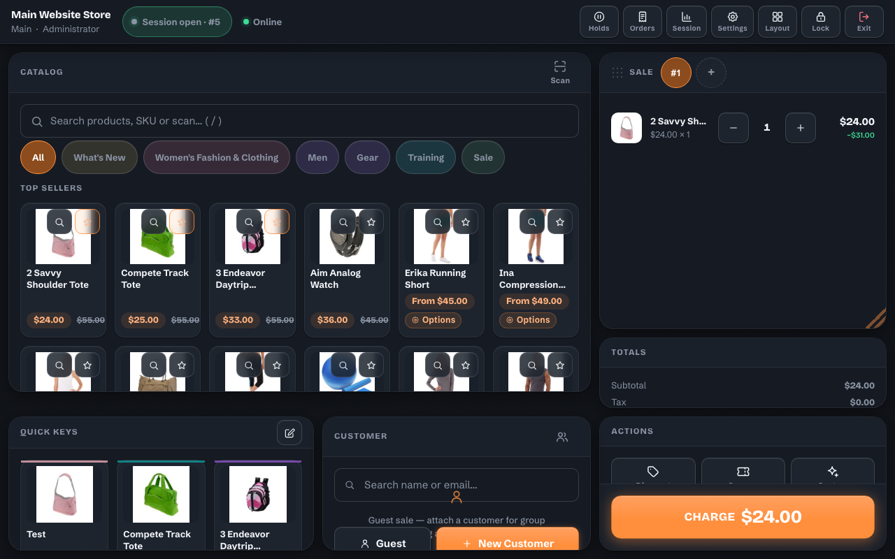 Magento 2 POS terminal in the dark Ink Console theme