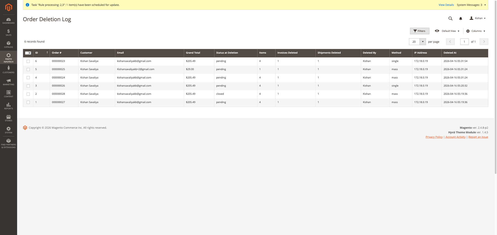 Deletion Log Grid