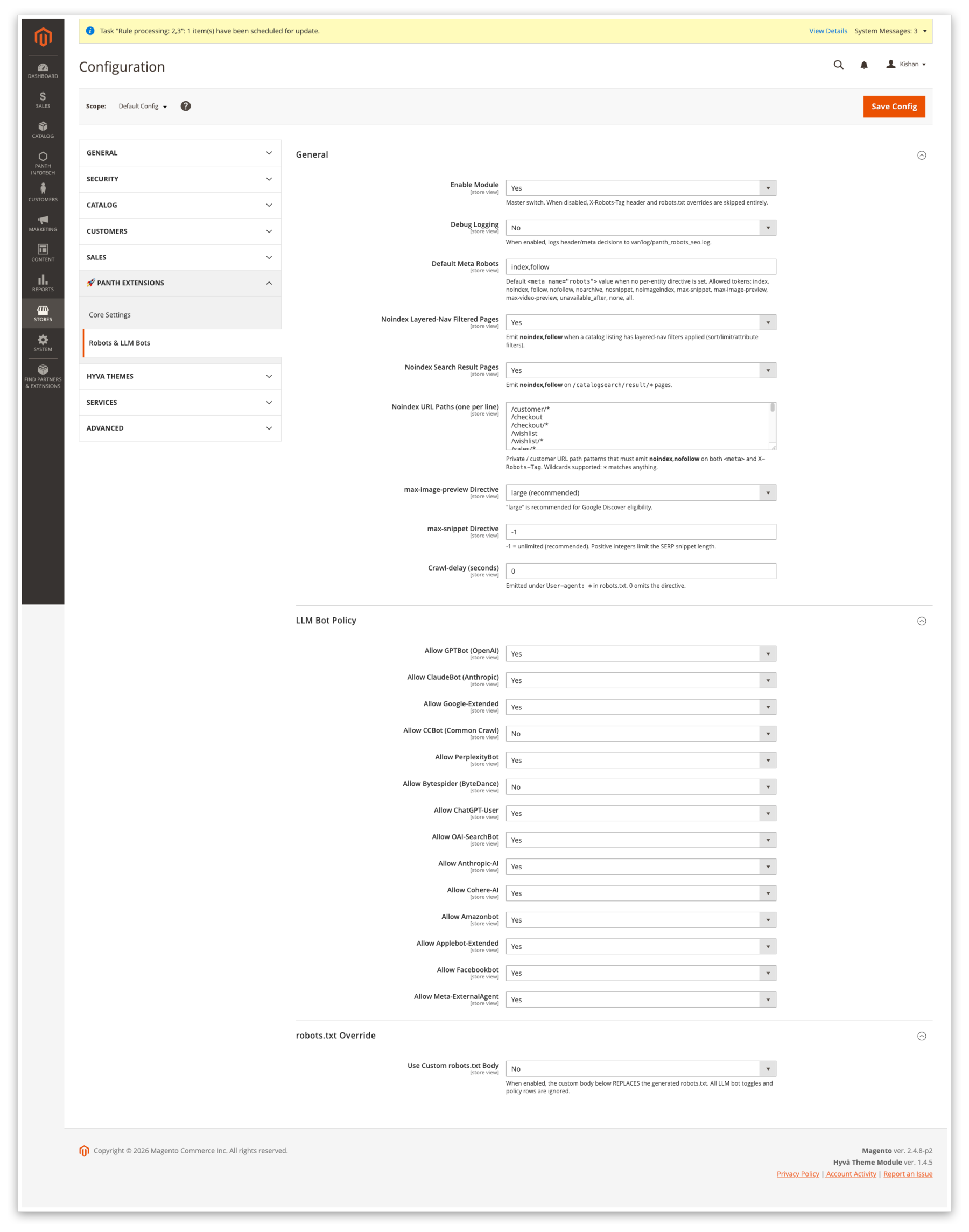 Admin configuration