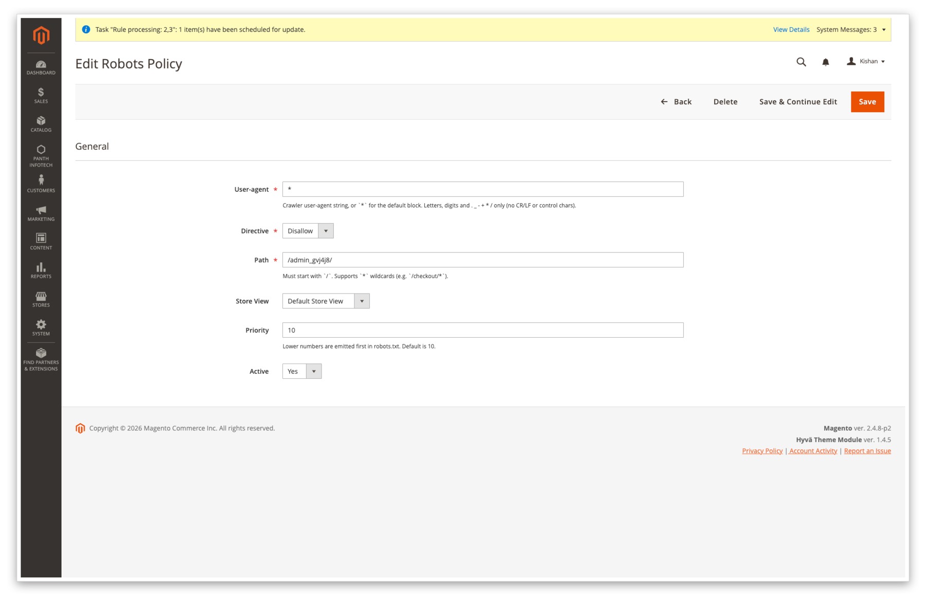 Admin edit form