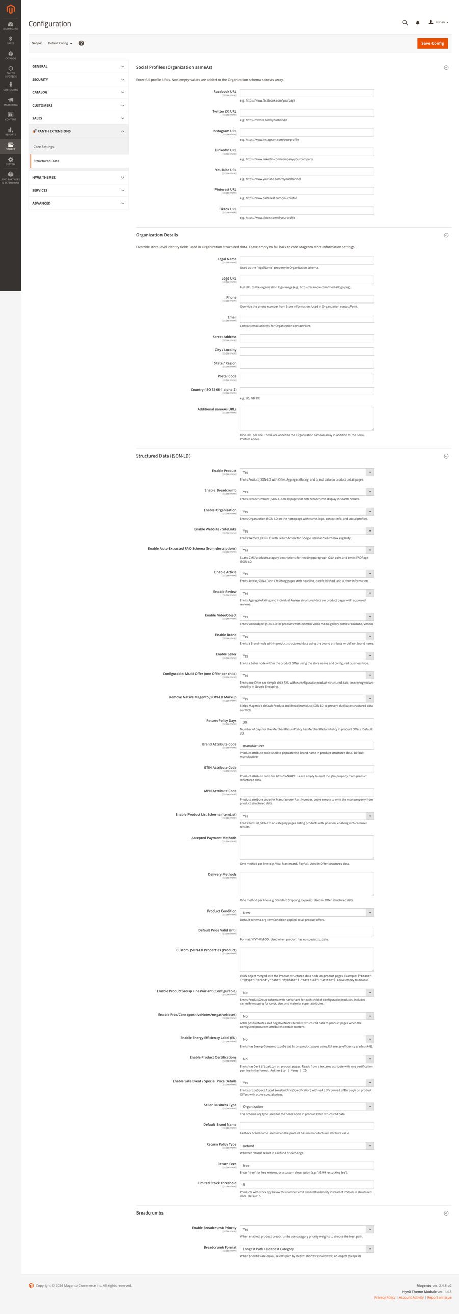 Admin configuration
