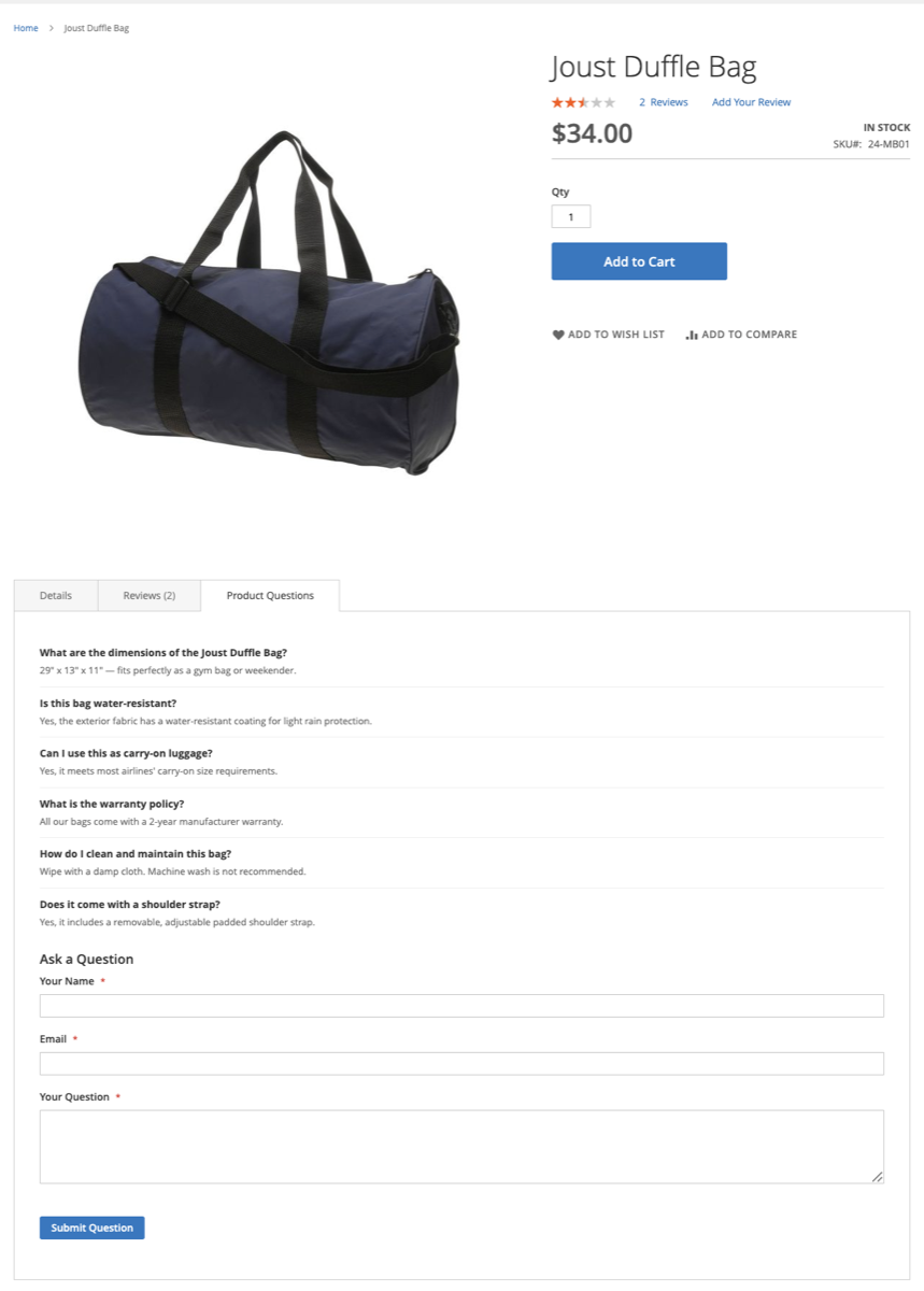 Product Page FAQ Tab
