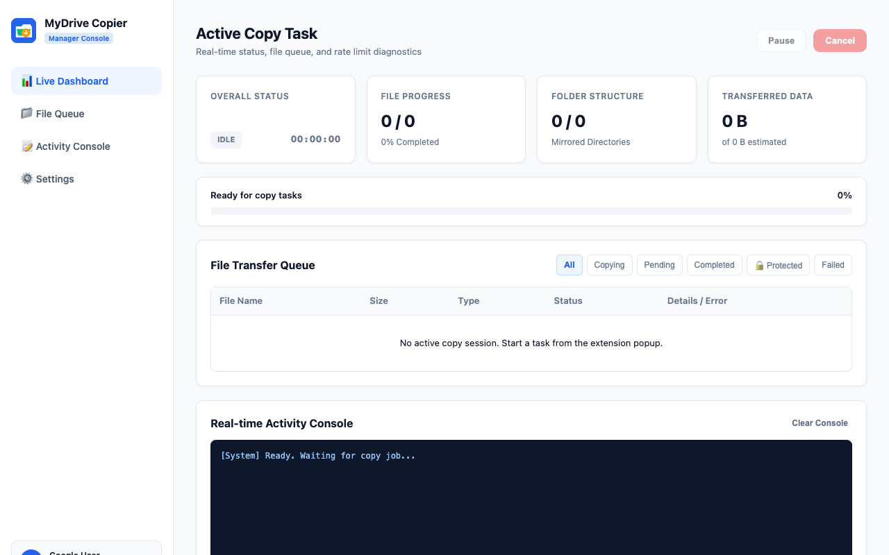 MyDrive Copier Task Manager Dashboard