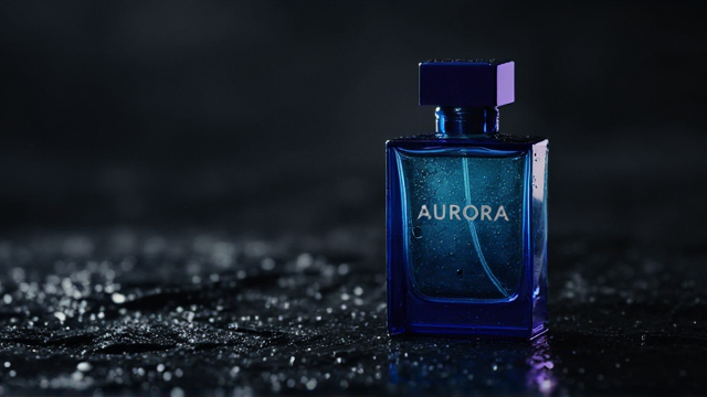 Blue AURORA bottle with space for copy
