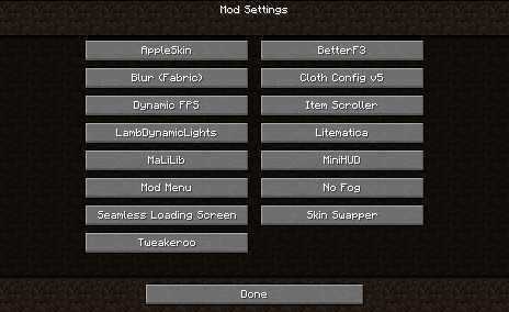 Screenshot of Mod Options menu