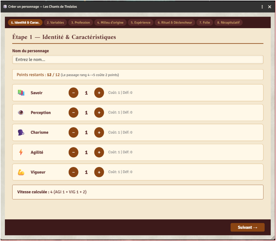 Fiche de personnage