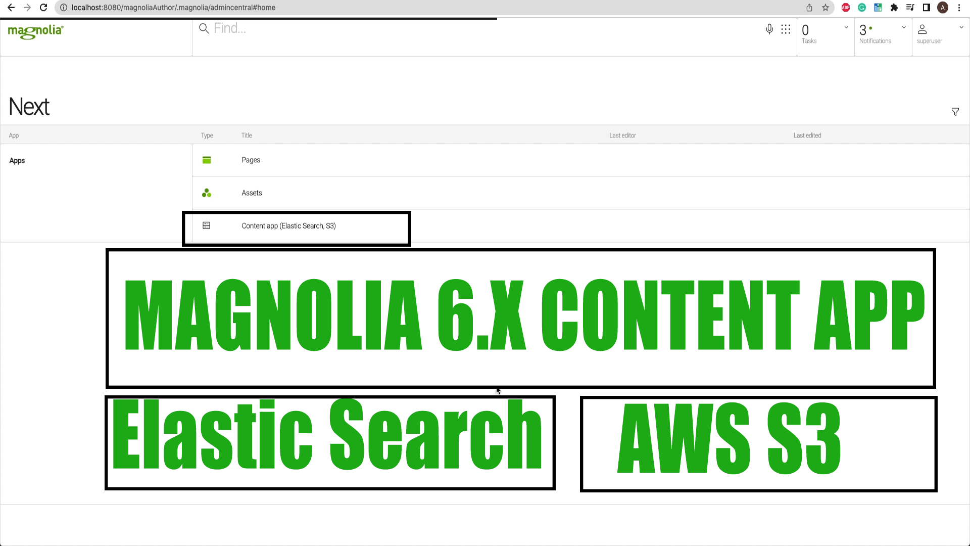 Magnolia CMS content app: Elastic Search and S3