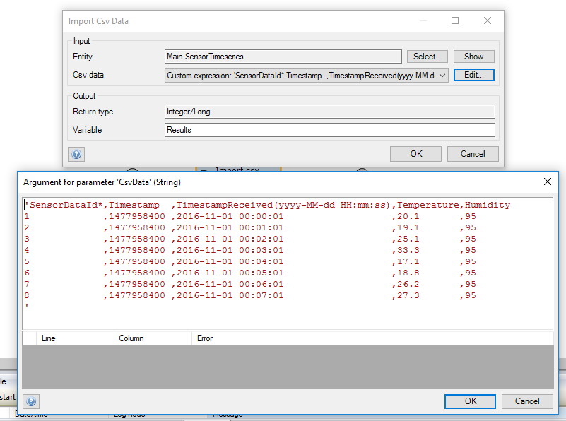 Import csv data configuration