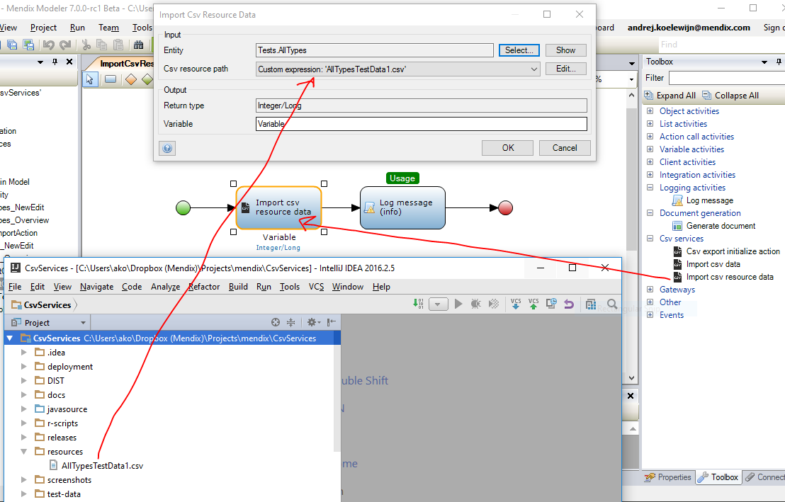 Import csv resource microflow action