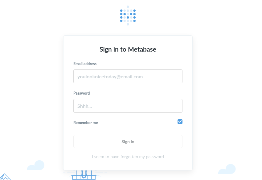 Metabase login screen