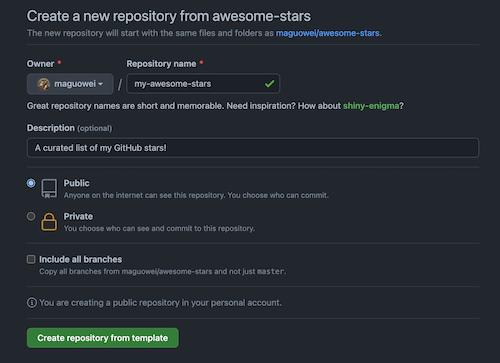 Use awesome-stars as template