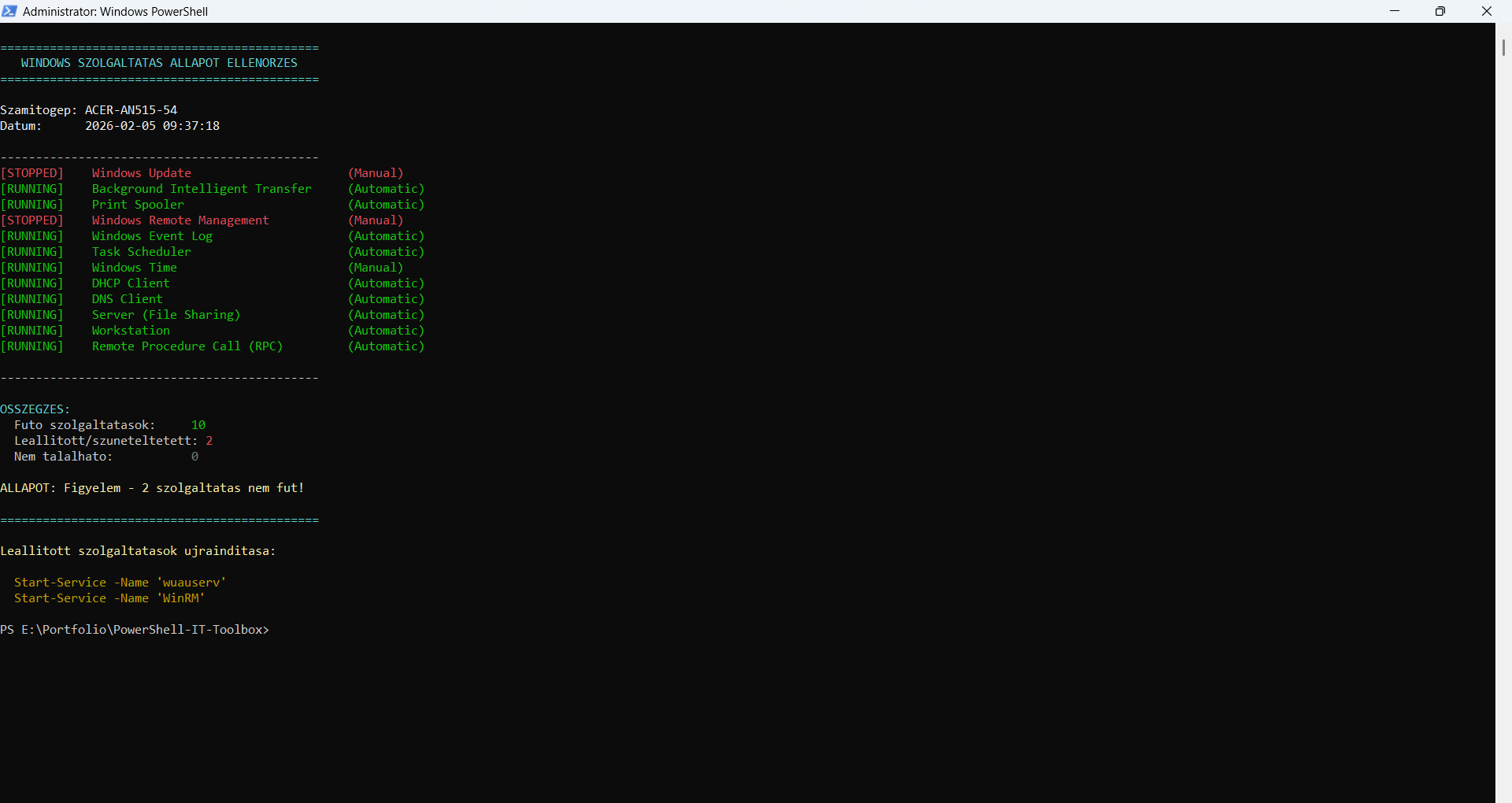 PowerShell Service Status Check