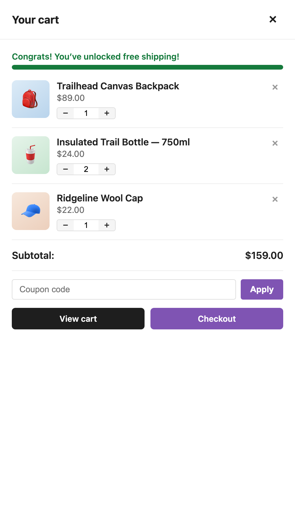 Mobile full-width cart drawer