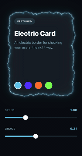 expo-electric-border — an animated electric border around a React Native card, with speed and chaos driven from the UI thread