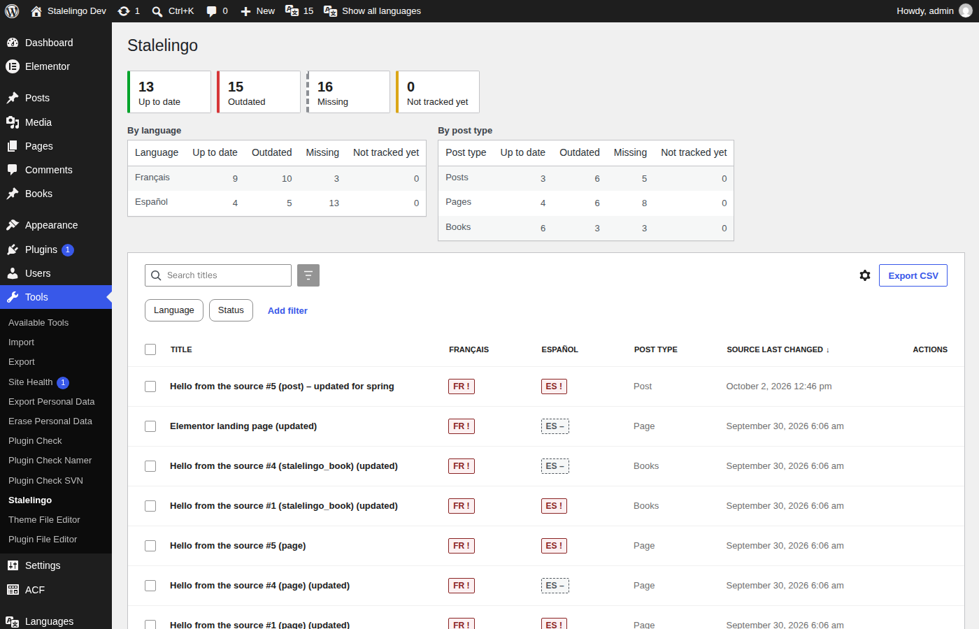 The Stalelingo dashboard