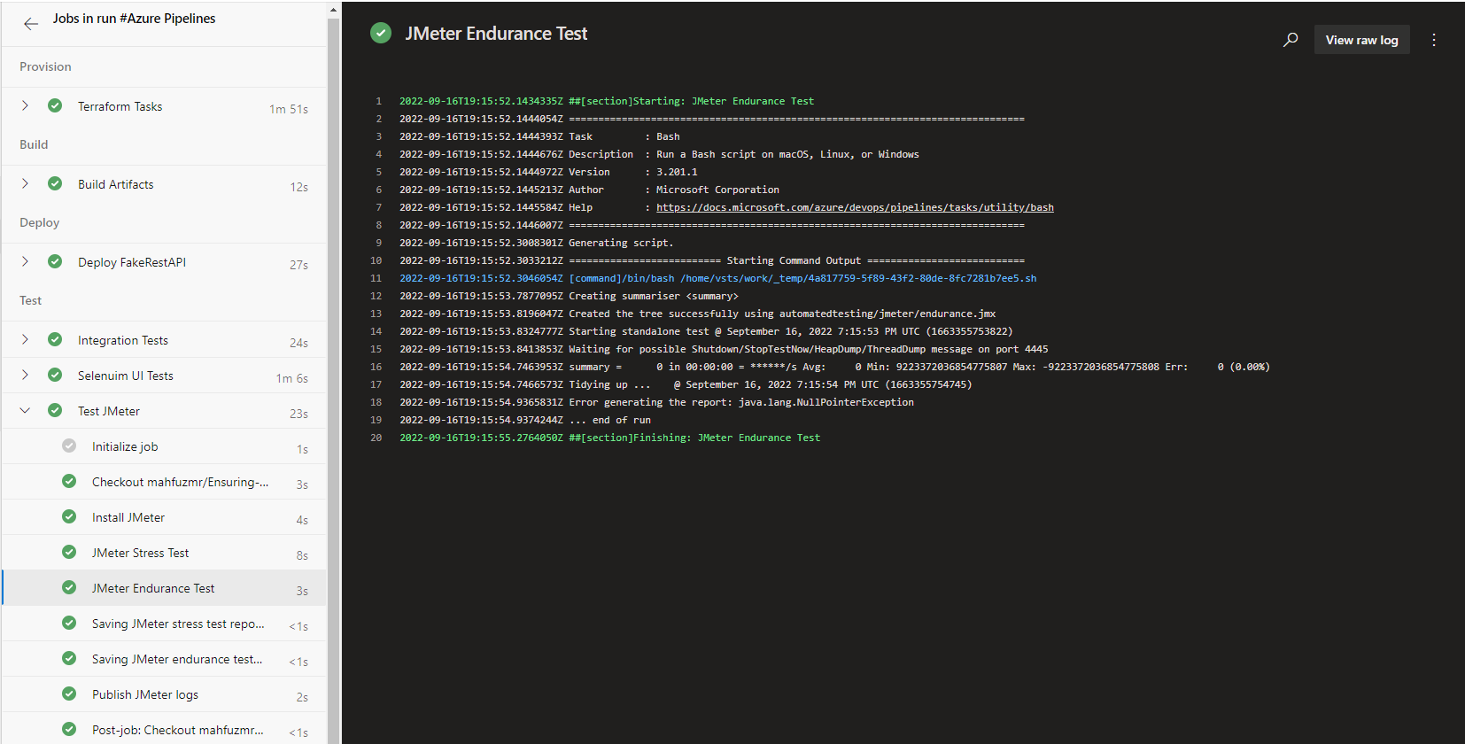 JMeter Test report pipeline endurance