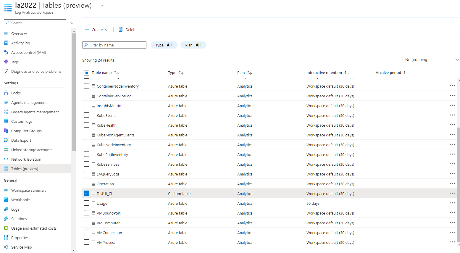 Custom log table view