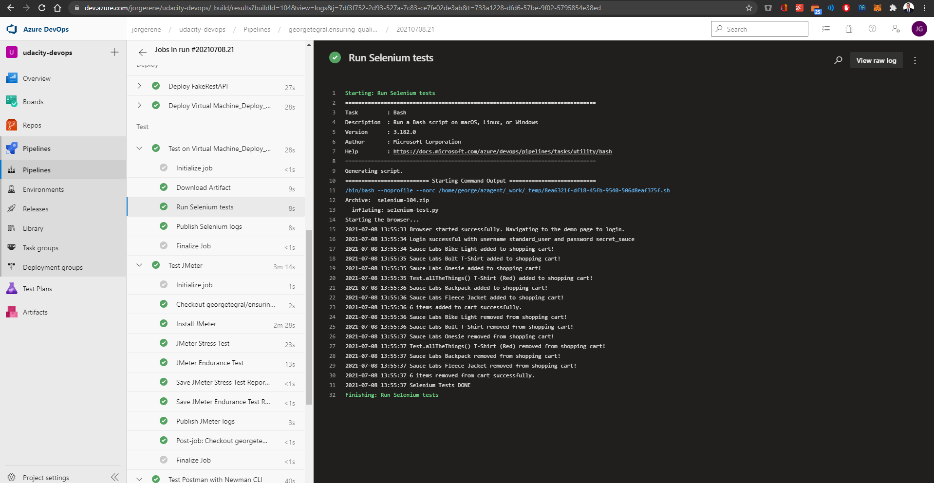 Selenium Logs in Job for Python