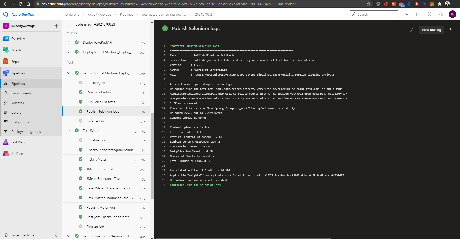 Selenium Logs in Job for artifact