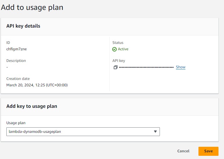 Add key to Usage Plan