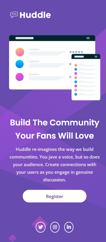 Design preview for the Huddle landing page with single introductory section