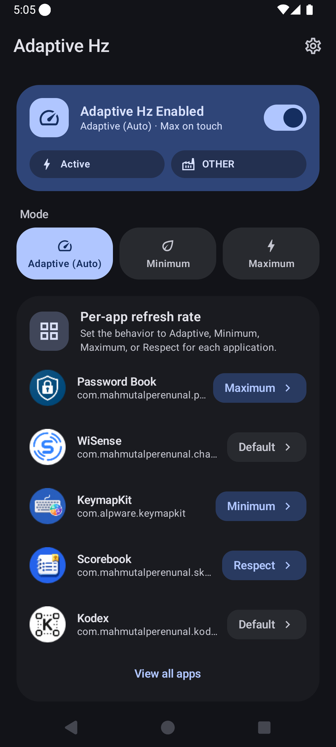 Adaptive Hz dark dashboard