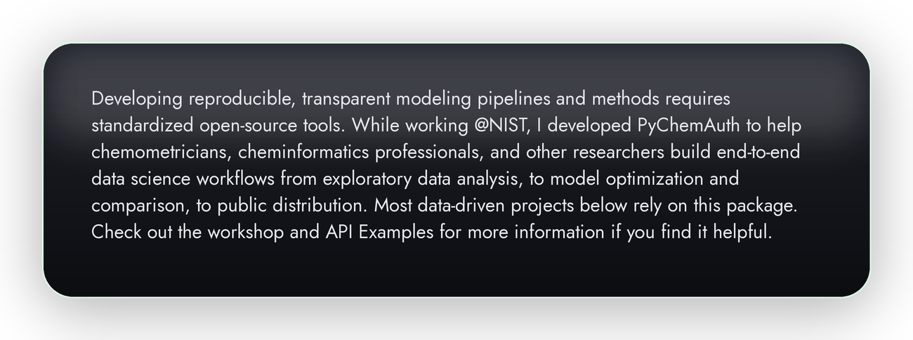 Developing reproducible, transparent modeling pipelines with PyChemAuth