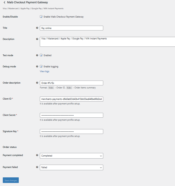 Plugin settings