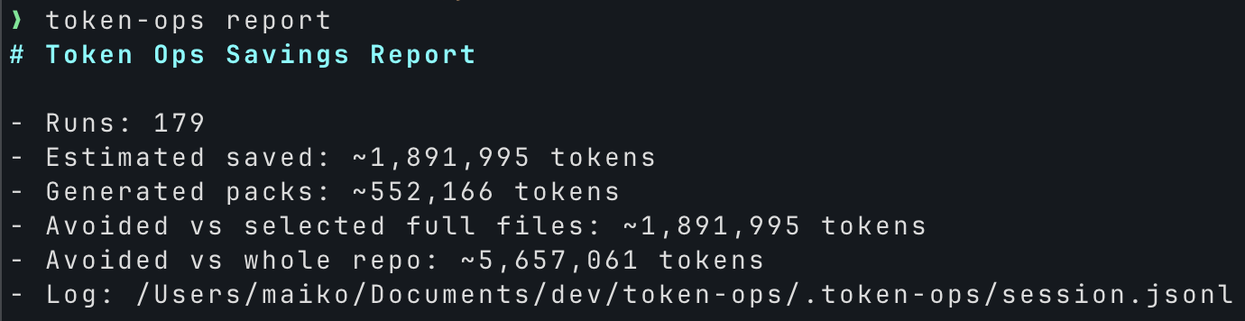 token-ops report sample output