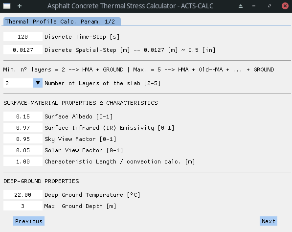 Thermal Calculation Parameters - Global