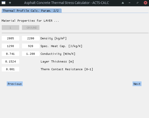 Thermal Calculation Parameters - Layer Properties