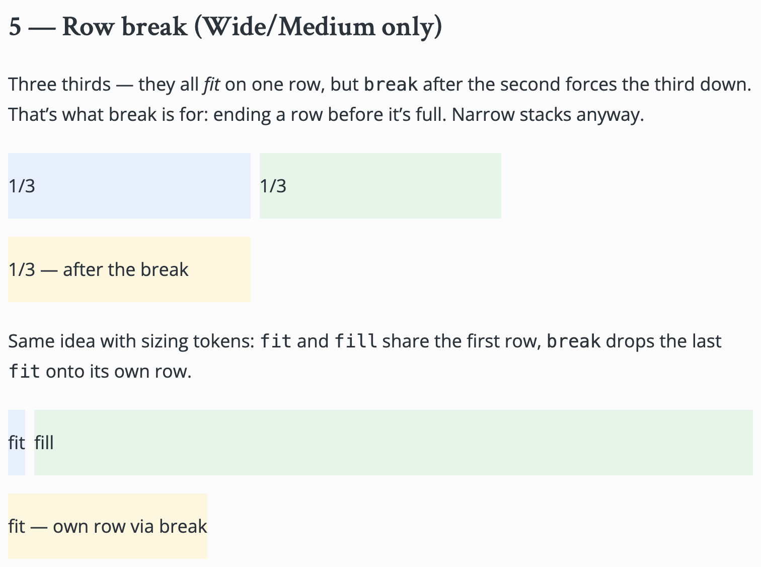 Row breaks end a row before it is full
