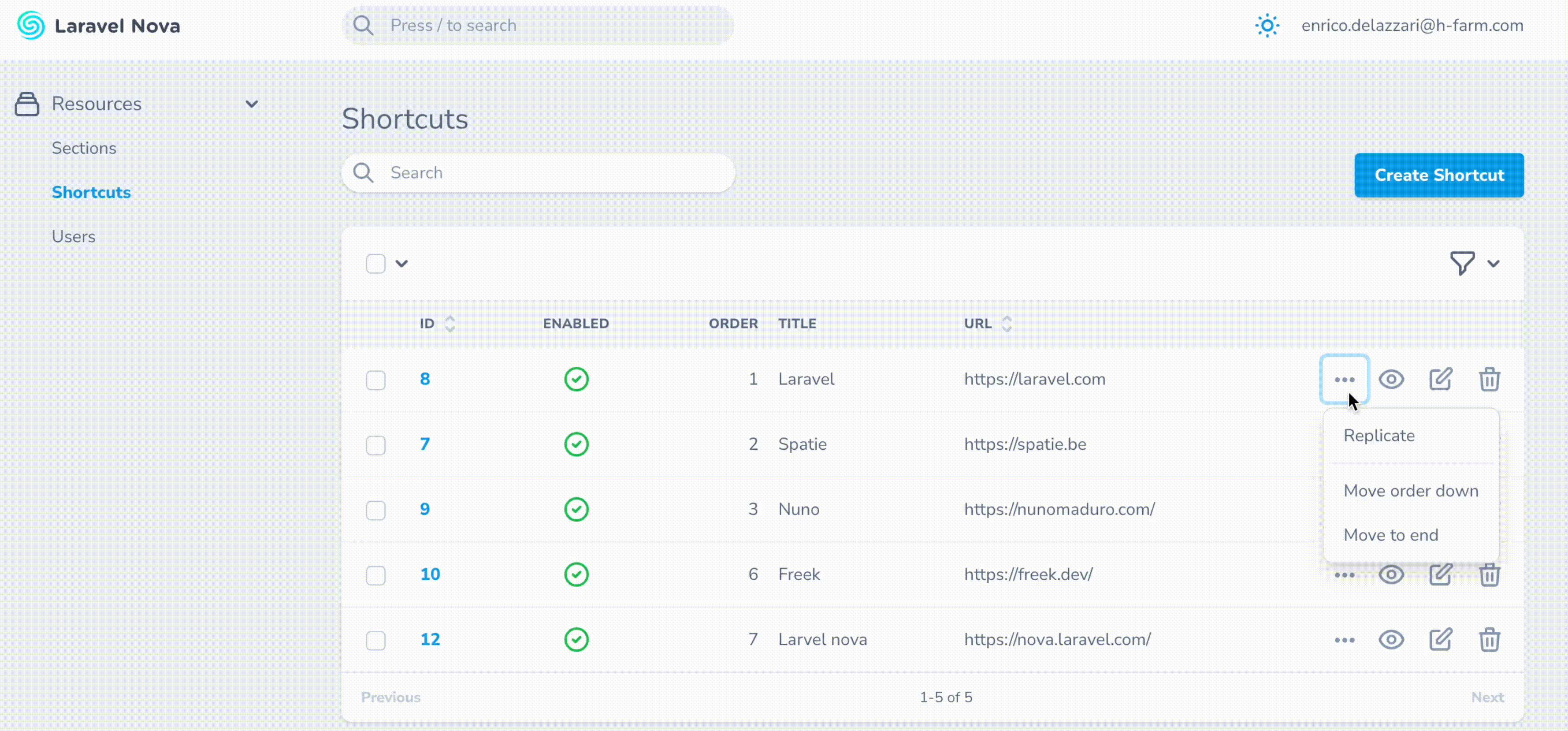 Laravel Nova Eloquent Sortable in action