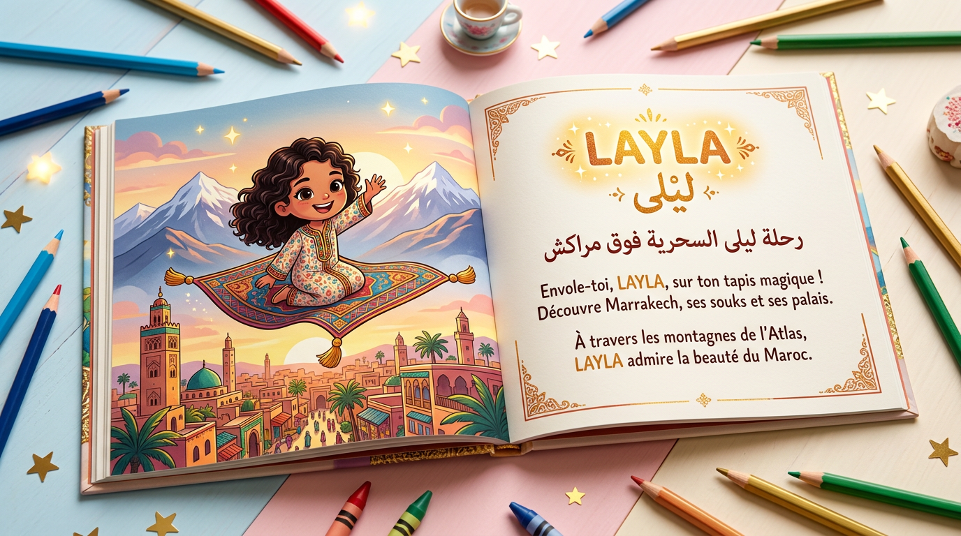 Livre ouvert avec personnalisation du prénom